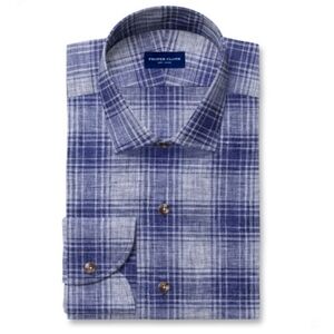 Proper Cloth Positano Faded Blue Ombre Plaid Linen Shirt